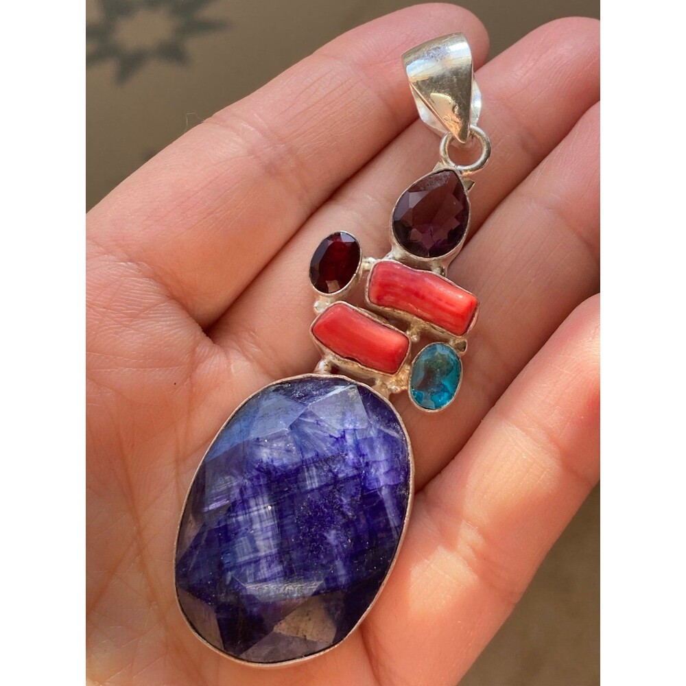 Sarah silver plated multi gemstone Pendant - Picture 2 of 4